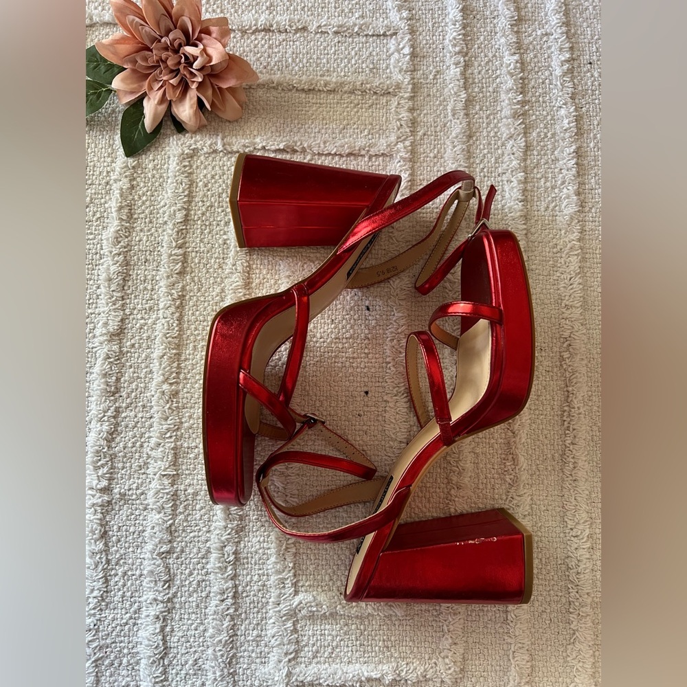 MIRAAZZURRA Red Block Platform Thick Strappy Heels- Size 9 1/2